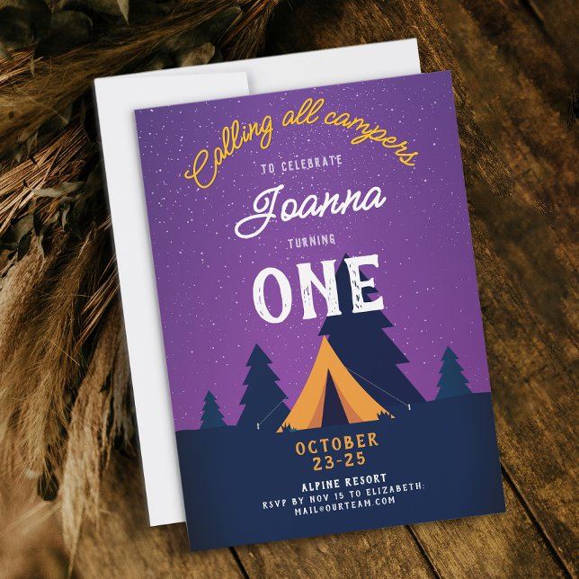 Fun Camping Outdoor Adventure 1st Bday Tent Forest Invitation (Creator Uploaded)