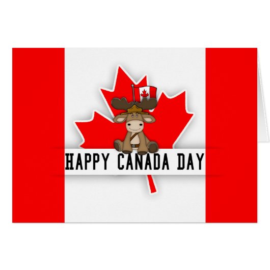 Fun Canada Day Design With Moose In Mountie Hat Cards (Front Horizontal)