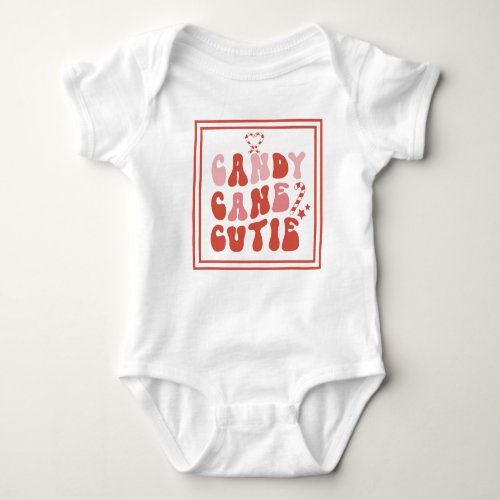 Fun Candy Cane Cutie Heart Red Pink Baby Bodysuit