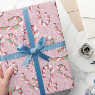 Fun Candy Cane Pattern Pink Wrapping Paper