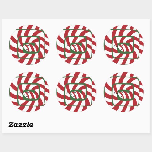Fun Candy Cane Red Striped Abstract Snake Classic Round Sticker