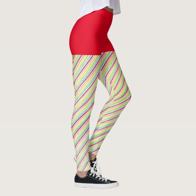 Fun Candy Cane Striped Leggings with Red Top (Right)