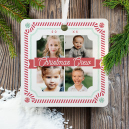 Fun Candy Christmas Crew Candy Cane 4 Photo Frame Metal Ornament