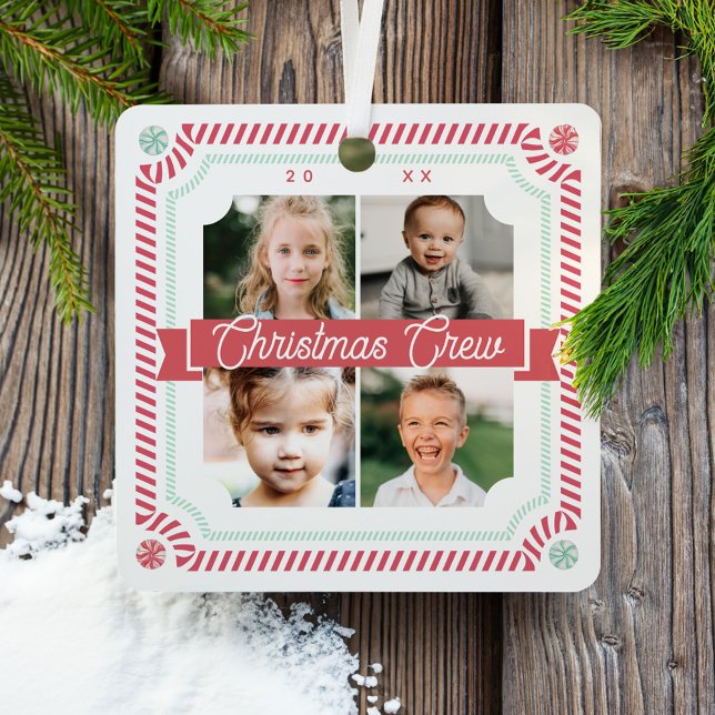 Fun Candy Christmas Crew Candy Cane 4 Photo Frame Metal Ornament (Fun Candy Christmas Crew Candy Cane 4 Photo Frame Metal Ornament)