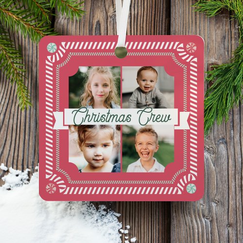 Fun Candy Christmas Crew Candy Cane 4 Photo Frame Metal Ornament