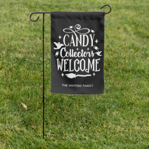 Fun Candy Collectors Welcome Black Halloween Garden Flag