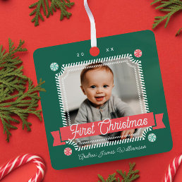 Fun Candy First Christmas Candy Cane Photo Frame Metal Ornament