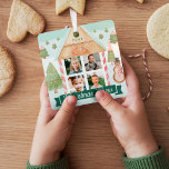 Fun Candy Gingerbread House Christmas Crew 4 Photo Metal Ornament<br><div class="desc">Fun and playful candy gingerbread theme Christmas crew four photo keepsake ornament. Keepsake ornament can be customized with the year,  and four photos on the front and on the back. Fun candy cane gingerbread house frame with ribbon and tree background scene. Artwork by Moodthology Papery.</div>
