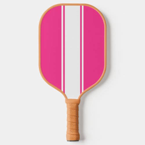 Fun Candy Pink Slim White Vertical Racing Stripes Pickleball Paddle