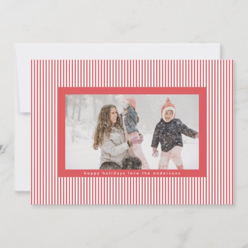 Fun Candy Red Merry Christmas Pin Stripe Photo Holiday Card