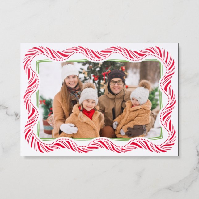 Fun Candy Stripe Photo Letterpress Christmas Card (Front)