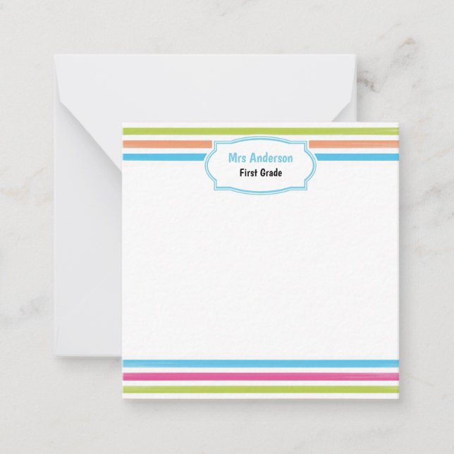 Fun Candy Stripe Teacher   Note Card (Front)