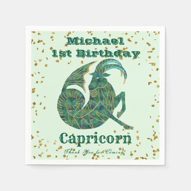 Fun Capricorn First Birthday & Gold Confetti Napkins (Front)