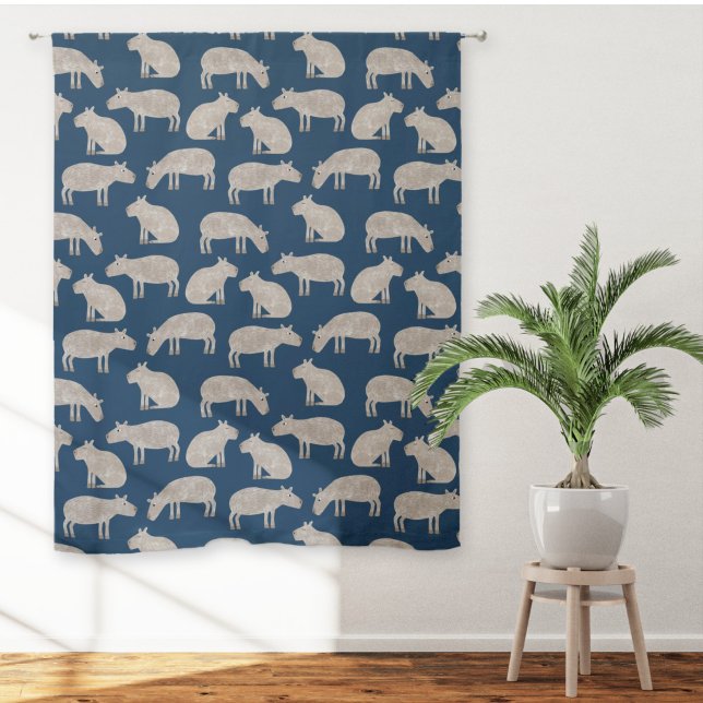 Fun Capybara Art Teal Green Sheer Curtains (Fun capybara pattern teal green sheer or blackout curtains)