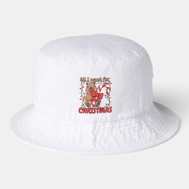 Fun Capybara Christmas Lights Party Bucket Hat (Front)
