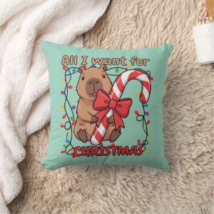 Fun Capybara Christmas Lights Party Throw Pillow
