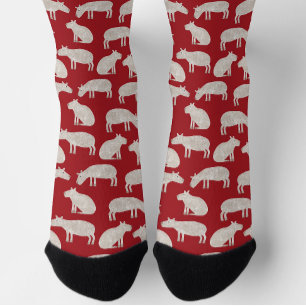 Fun Capybara Pattern Red Socks