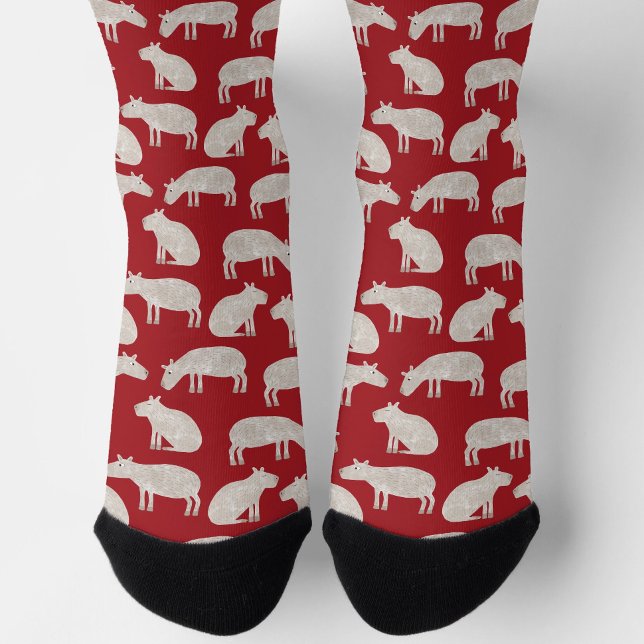 Fun Capybara Pattern Red Socks (Fun festive red capybara pattern socks)