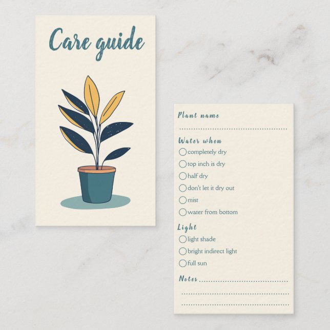Fun Care Guide for house plant Shop Orders Enclosure Card (Front/Back)