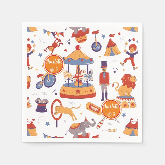 Fun Carnival Kids' Birthday Circus Pattern Clown Napkins (Front)