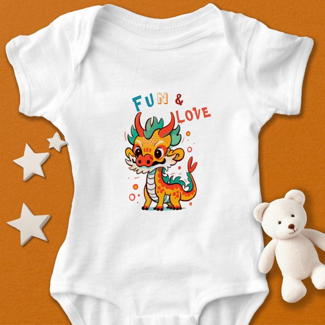 Fun Carton Dragon Chinese New Year Fu Kids Gift Baby Bodysuit (Creator Uploaded)