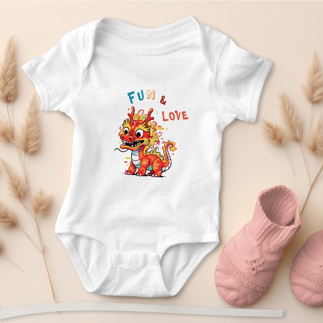 Fun Carton Dragon Chinese New Year Fu Kids Gift Baby Bodysuit (Creator Uploaded)