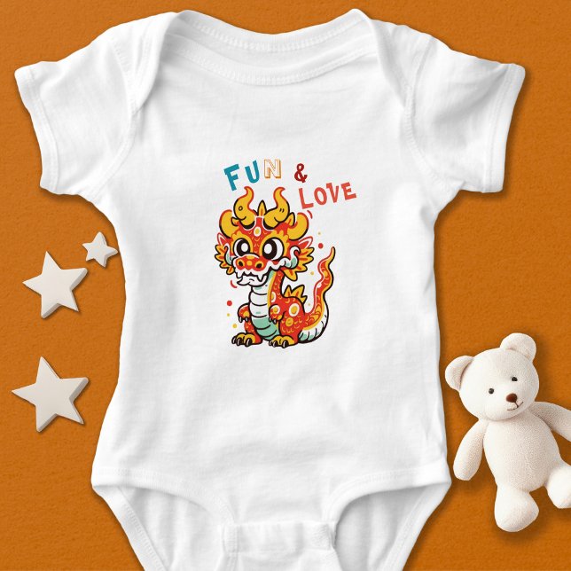 Fun Carton Dragon Chinese New Year Fu Kids Gift Baby Bodysuit (Creator Uploaded)
