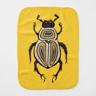 Fun Cartoon Beetle Ink Drawn Insect Art on Yellow Baby Burp Cloth