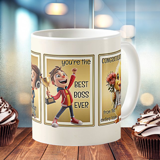 Fun Cartoon Best Boss Ever Coffee Mug (Mug featuring cute cartoon characters announcing the best boss ever.)