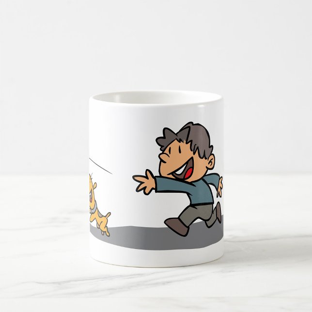 Fun Cartoon Boy and Dog Playing Fetch  Coffee Mug (Creator Uploaded)