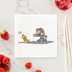 Fun Cartoon Boy and Dog Playing Fetch Napkins