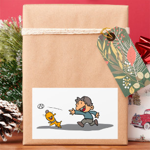 Fun Cartoon Boy and Dog Playing Fetch Rectangular Sticker