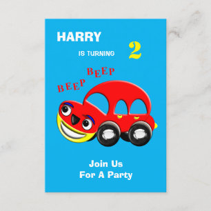 Fun Cartoon Car Themed Birthday Invitation
