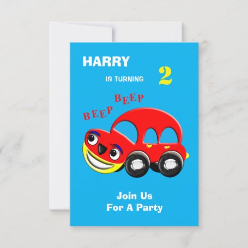 Fun Cartoon Car Themed Birthday Invitation