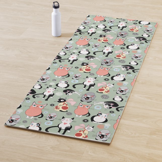Fun Cartoon Cats Yoga Mat (In Situ)