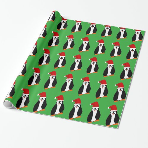 Fun Cartoon Christmas Penguin in Santa Hat Wrapping Paper