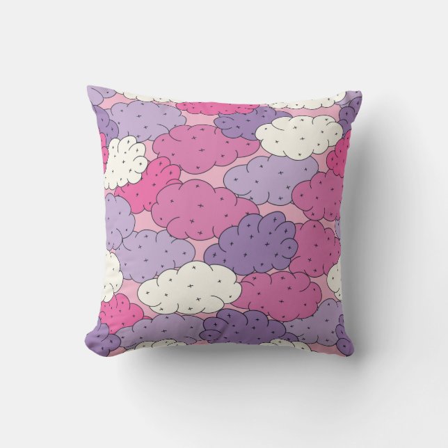 Fun cartoon clouds. Vintage repeat. Throw Pillow (Front)