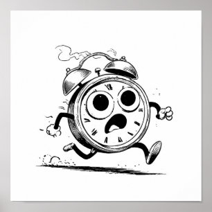 Fun Cartoon Coloring Page: Ablaze Clock Sketch Poster