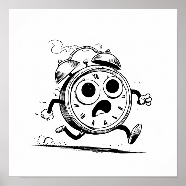 Fun Cartoon Coloring Page: Ablaze Clock Sketch Poster (Front)