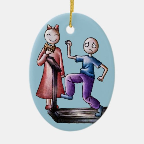 Fun Cartoon Couple Treadmill Boy and Cookie Girl Ceramic Ornament