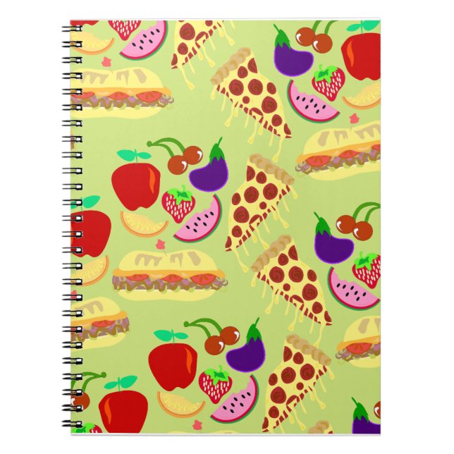 Fun Cartoon Cute Foods Happy Pattern Notebook (Front)