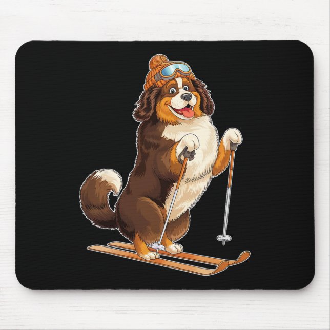 Fun Cartoon Dog Enjoying Skiing  Mouse Pad (Front)