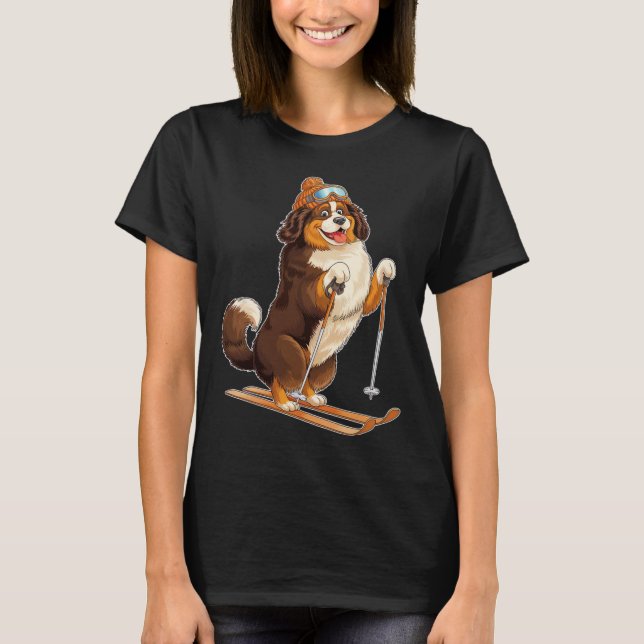 Fun Cartoon Dog Enjoying Skiing  T-Shirt (Front)