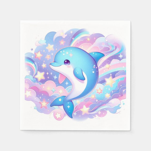 Fun Cartoon Dolphin Baby Shower Napkins (Front)