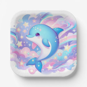 Fun Cartoon Dolphin Baby Shower Paper Plates