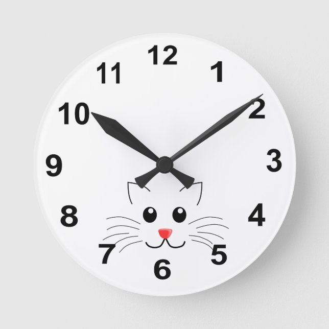 Fun Cartoon Drawing Cat Face Round Clock (Front)
