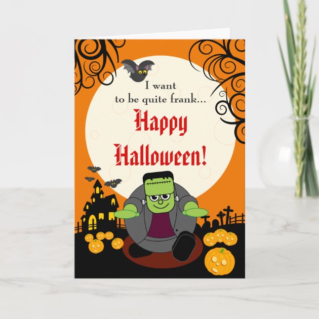 Fun Cartoon Full Moon Halloween Frankenstein Scene Invitation