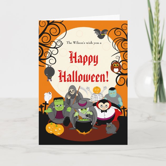 Fun Cartoon Halloween Monster Costume Party Group, Invitation