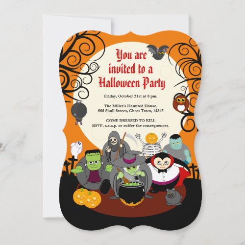 Fun cartoon Halloween monster costume party group Invitation