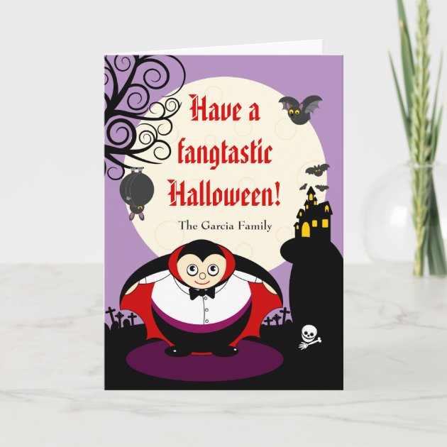 Fun Cartoon Halloween Vampire Dracula Scene, Invitation